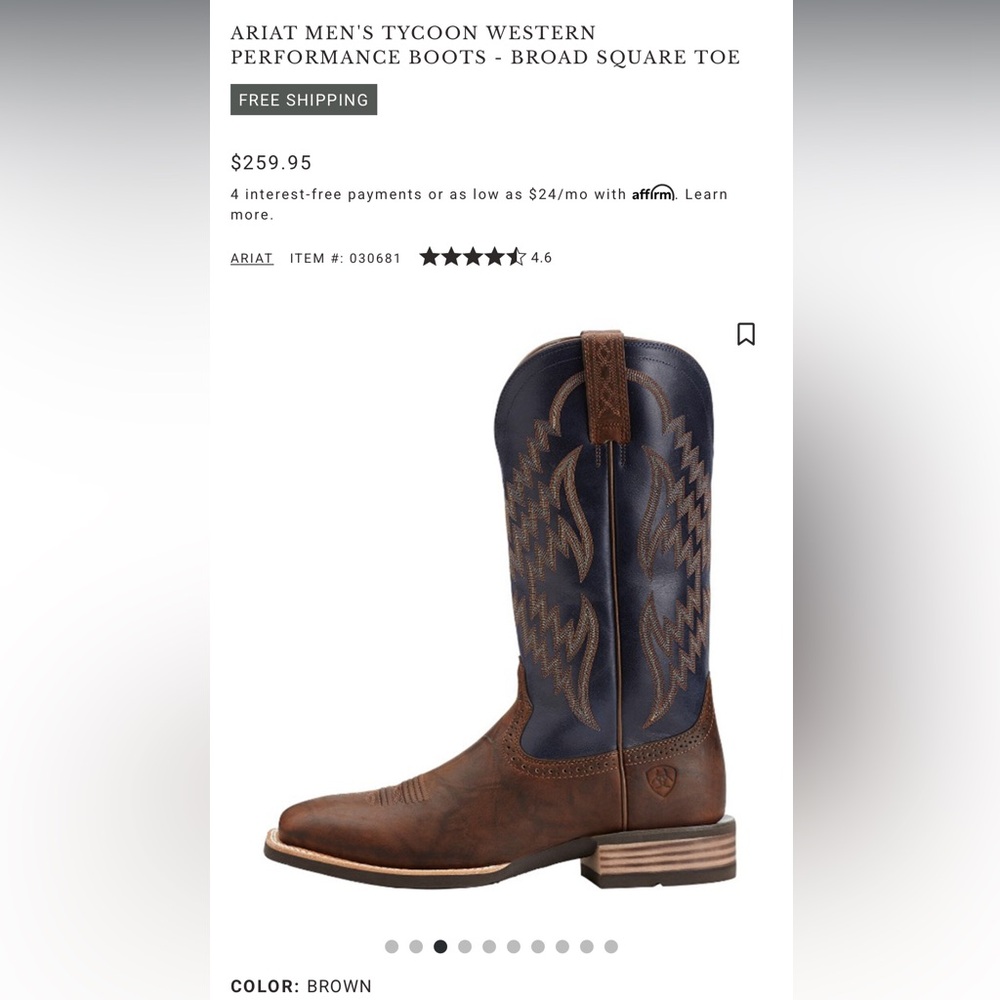 ARIAT MEN'S TYCOON WESTERN PERFORMANCE BOOTS - BROAD SQUARE TOE - Picture 2 of 9